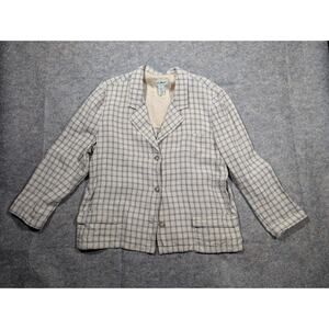 LL Bean Vintage Linen Plaid Sz 18 Woman's Tan Blazer Jacket Beachy